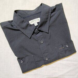 Orvis Men's Large Short Sleeve Dark Blue Button-Down Shirt